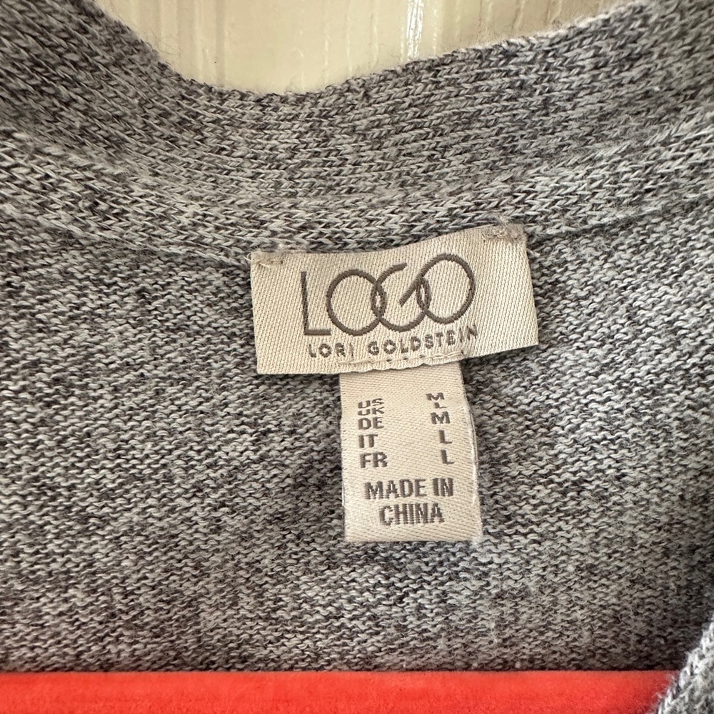 LOGO by Lori Goldstein Heather Gray Cardigan with Lace Trim - Picture 2 of 5